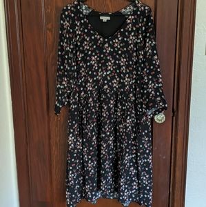 Garnet Hill Black Floral Midi Dress